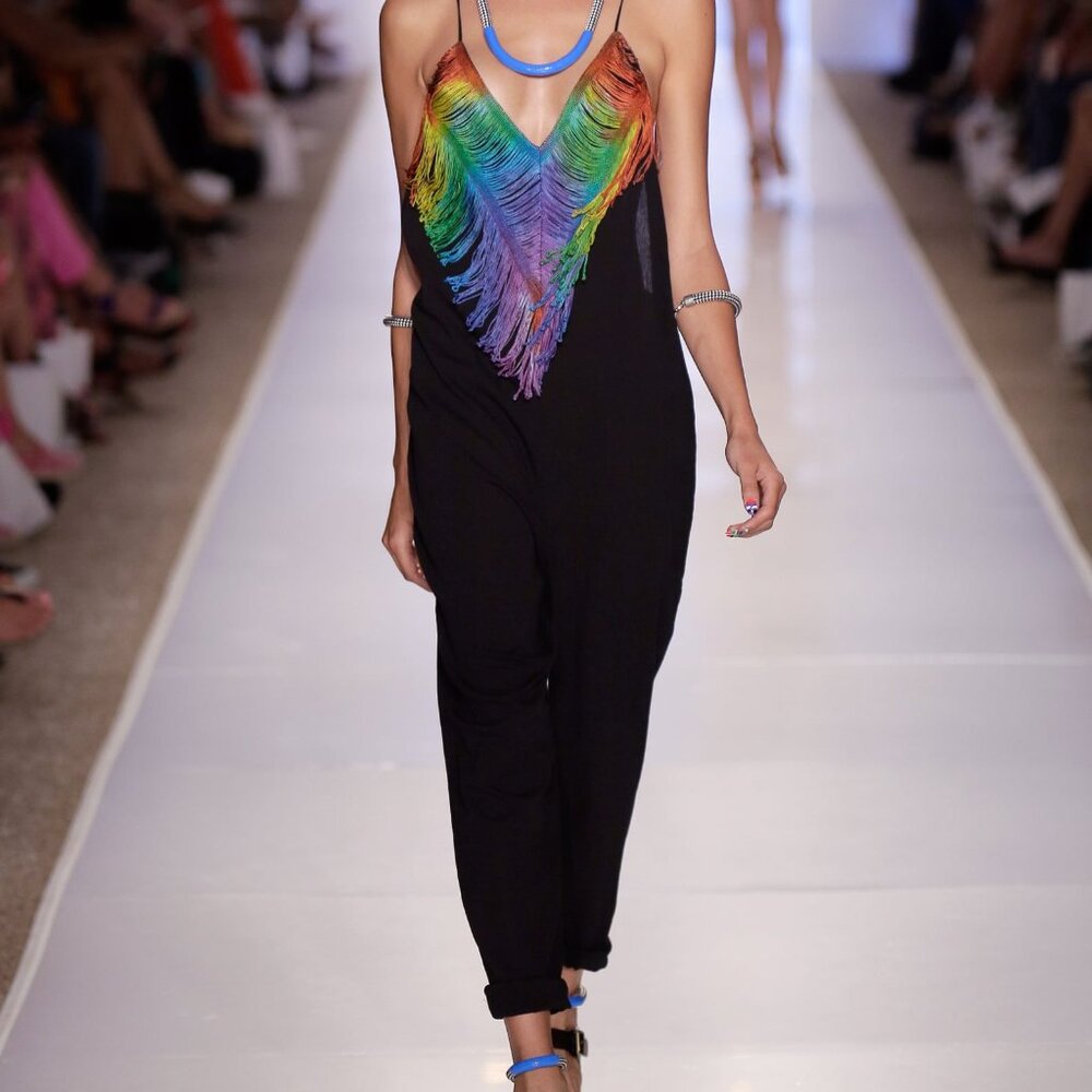 Mara Hoffman black crepe fringe jumpsuit